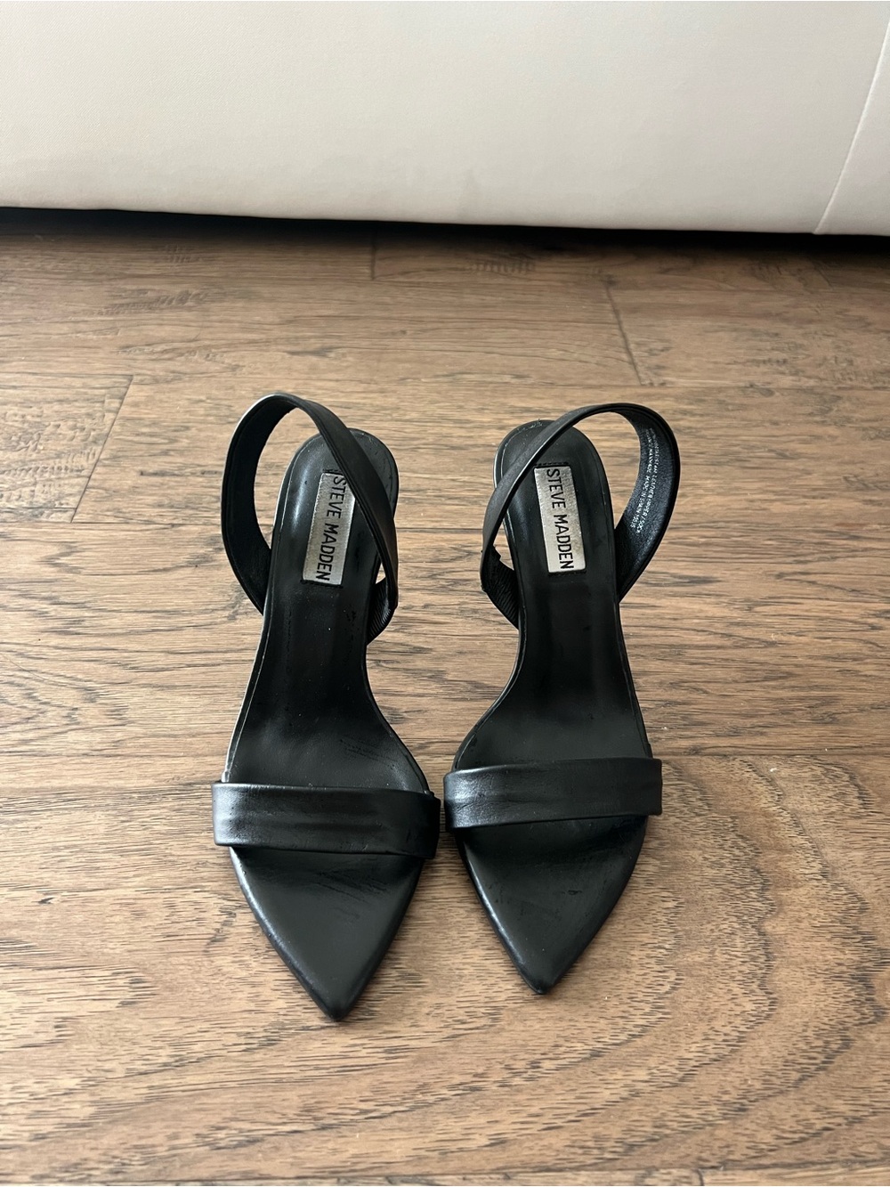 Steve Madden Black Leather Pointed Slingback Heels
